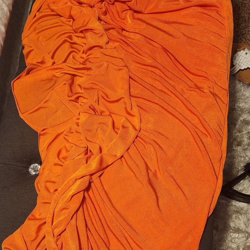 New Fashion Nova Slinky Skirt Set Orange Medium